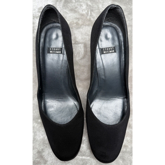 Stuart Weitzman Black Microfiber Leather Platform Heels Womens Size 7.5 C Office - Picture 9 of 9